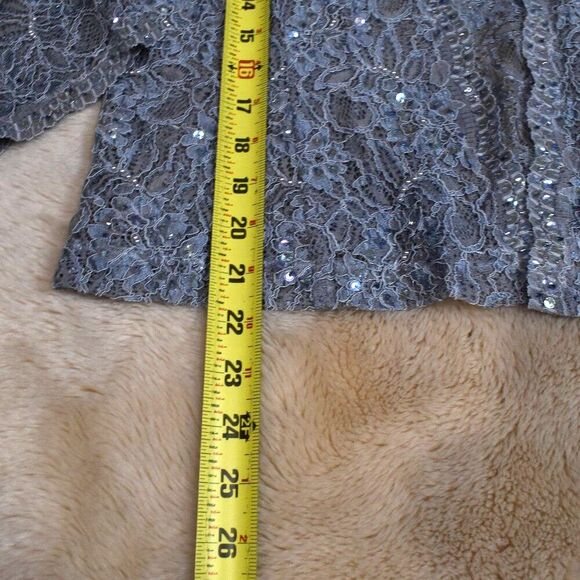 Karen Miller VTG Sequin Blazer L Light Blue Sheer Open Cardigan Glam Beaded - Picture 11 of 16